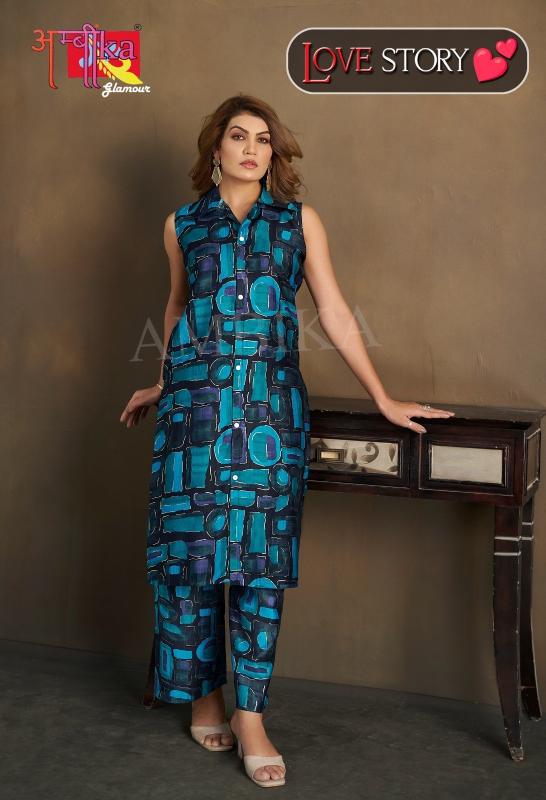 ambika love story vetican mill print with belt readymade combo kurti with pair 