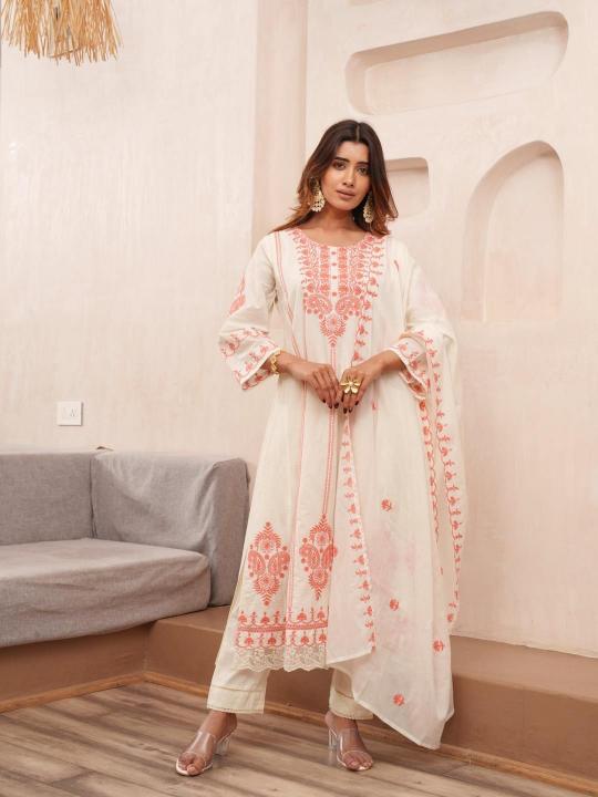 psyna anarkali concept cotton readymade traditional 3pcs dress  