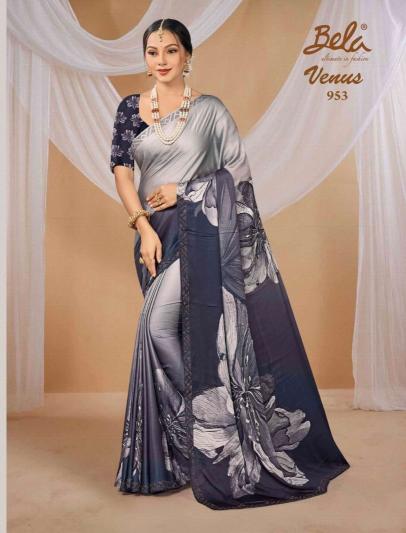 bela fashion venus satin print shop trendy saree exports 
