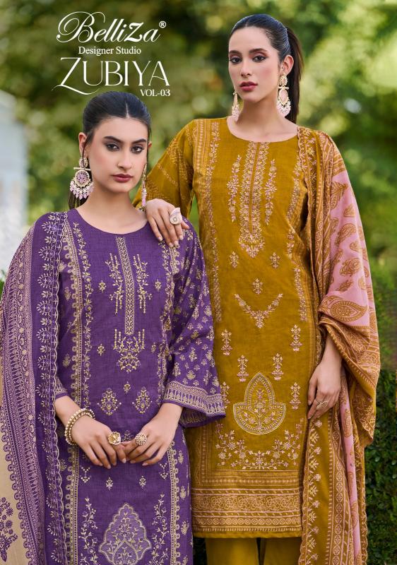 belliza designer zubiya vol 3 full stitch plus size cotton pakistani 3pcs dress