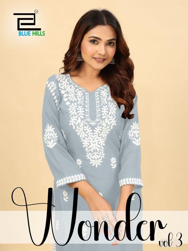 blue hills wonder vol 3 rayon readymade classic kurti with pant 