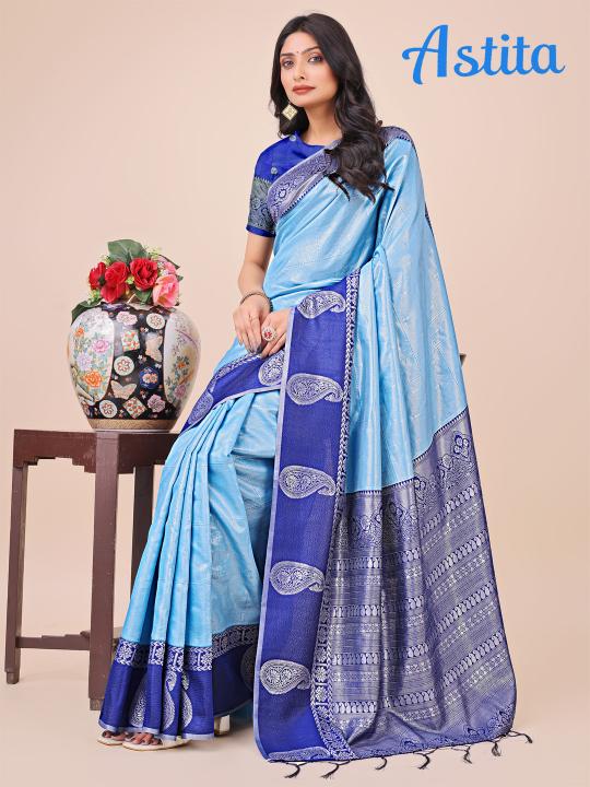 Cadbury by astita fancy designer lichi silk fabric saree wholesale with latkan 