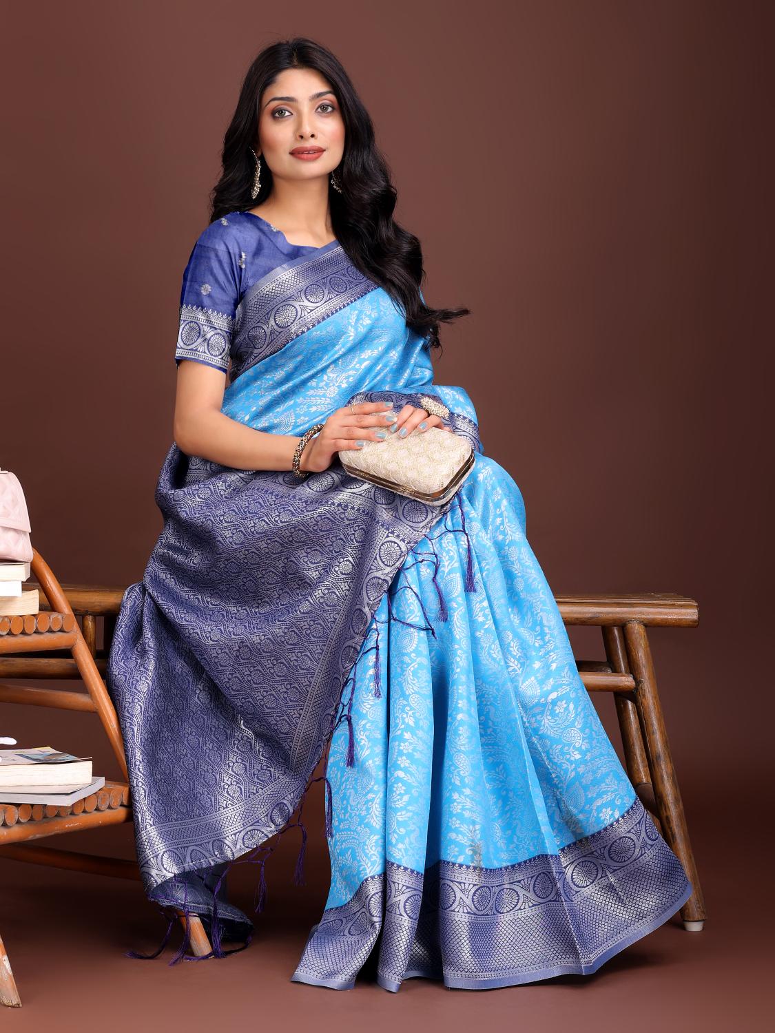 crackle by astita fancy designer lichi silk fabric saree wholesale with fancy latkan 