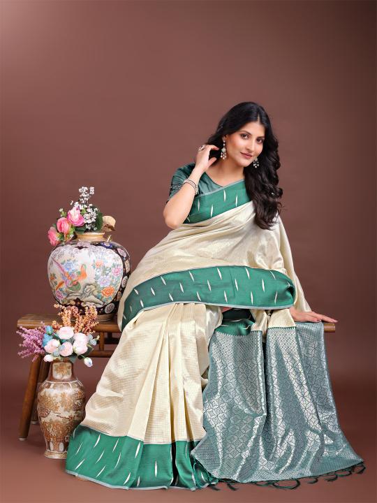 dairy milk by astita fancy designer lichi silk fabric saree wholesale with fancy latkan 
