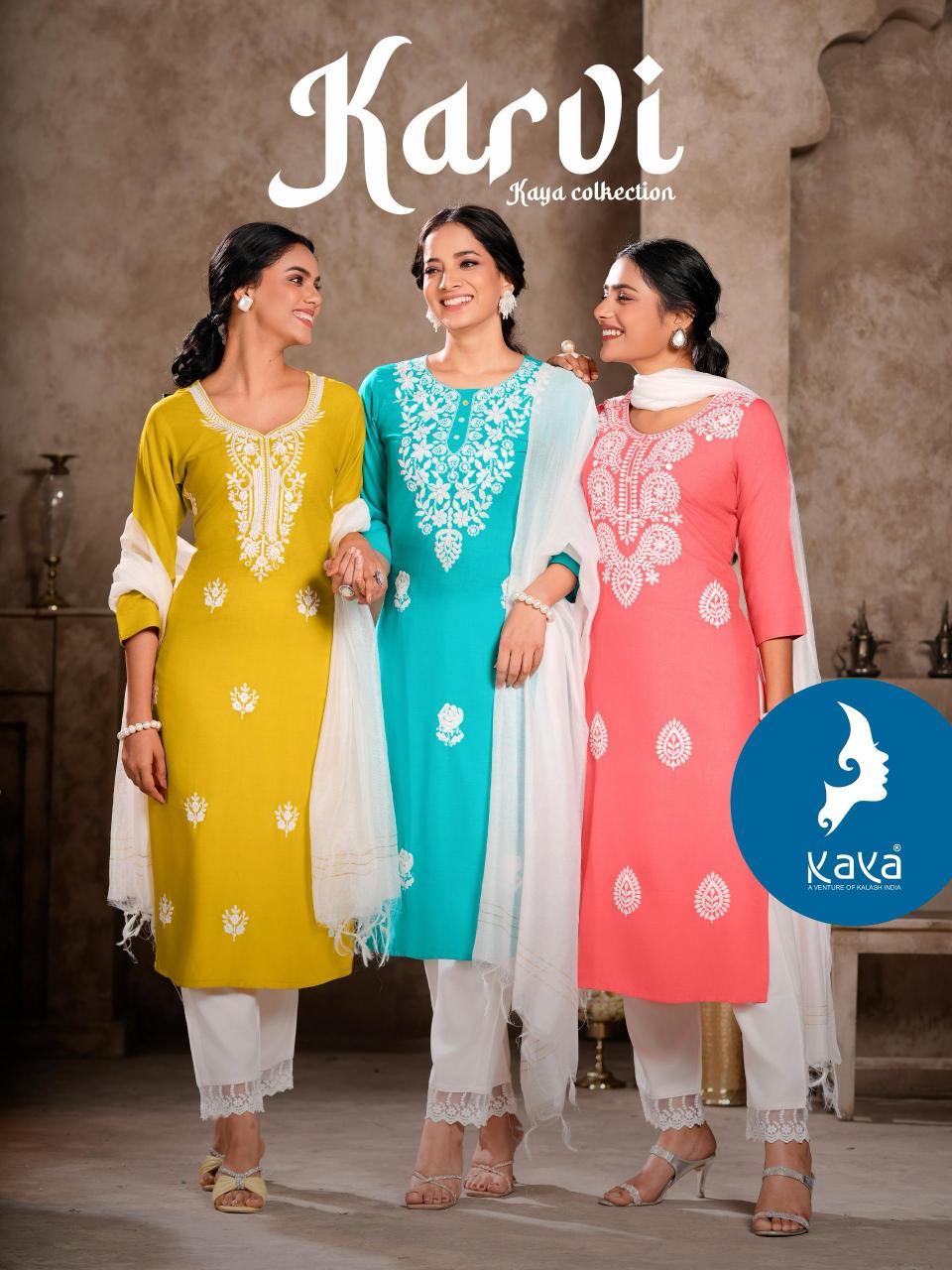 kaya presents karvi rayon readymade daily wear 3pcs dress