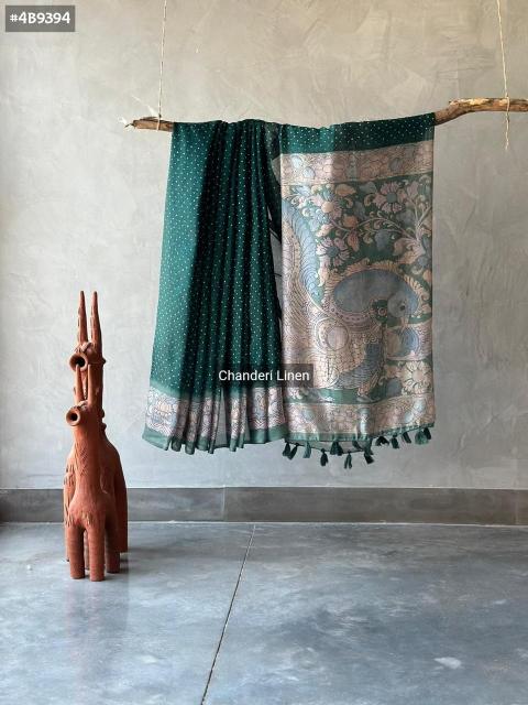 kc 306 linen ajrakh print pallu and bandhani print classic look sarees 