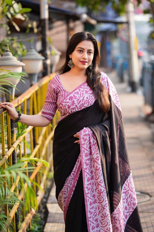 kc 362 bagru black chanderi cotton sarees design 