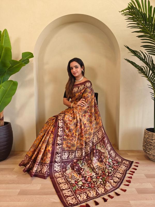 kc 4008 cotton chanderi kalamkari attractive look saree wholesaler 