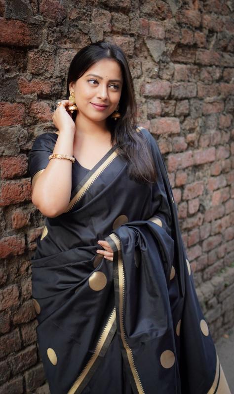 kc 414 black polki soft silk fashionable saree exports 