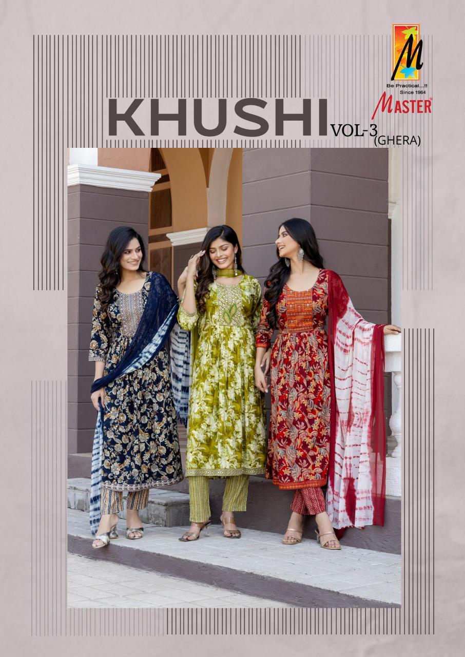 master khushi vol 3 readymade rayon capsule print casual 3pcs dress