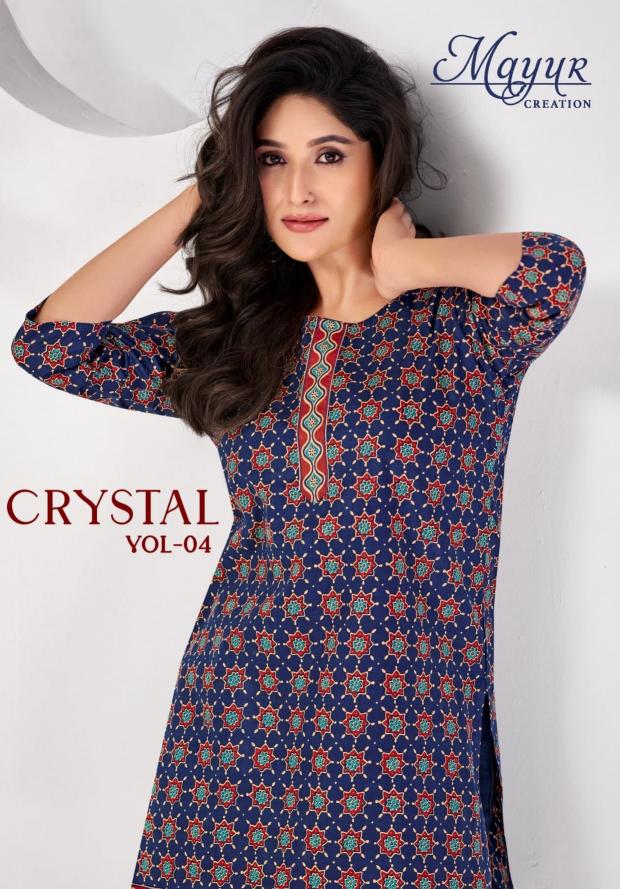mayur creation crystal vol 4 poplin cotton classic look full stitch short kurtis 