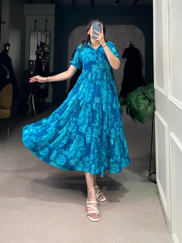 nnk4508 georgette fully stitch floral print unique colours long frock 
