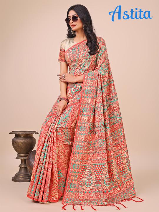 pashmina by astita fancy designer linen Cotton fabric saree wholesale with latkan 