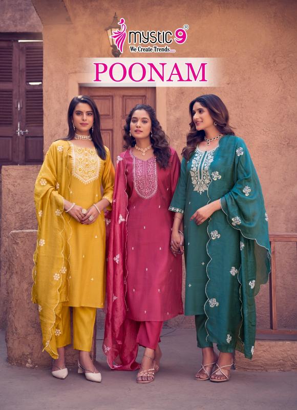 poonam vol 1 by mystic 9 vertican dobby fullstitch unique colours 3pcs dress