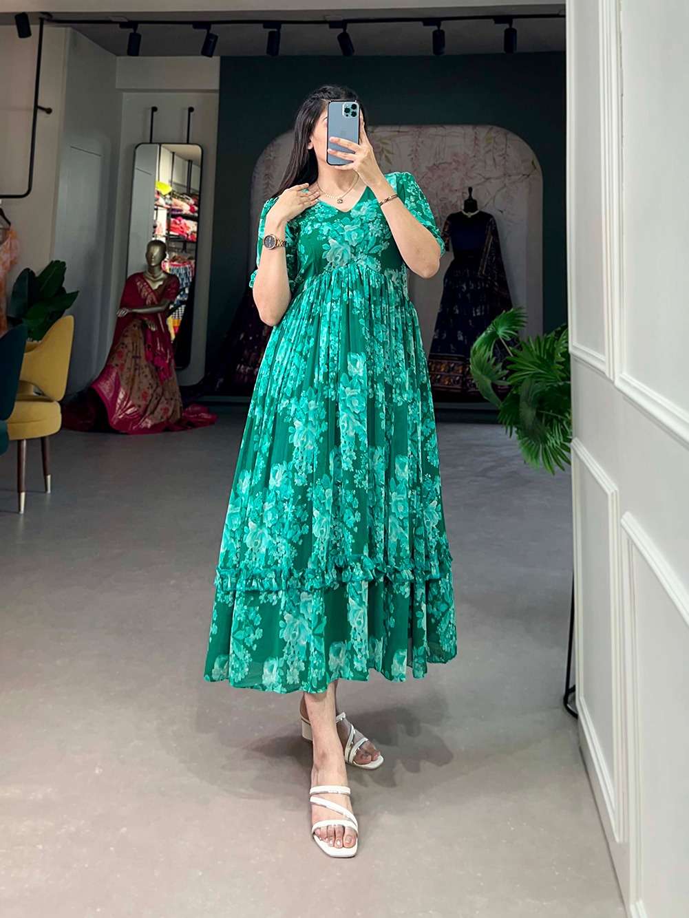 pr nnk5017 georgette readymade elegance style long frock style kurti online 