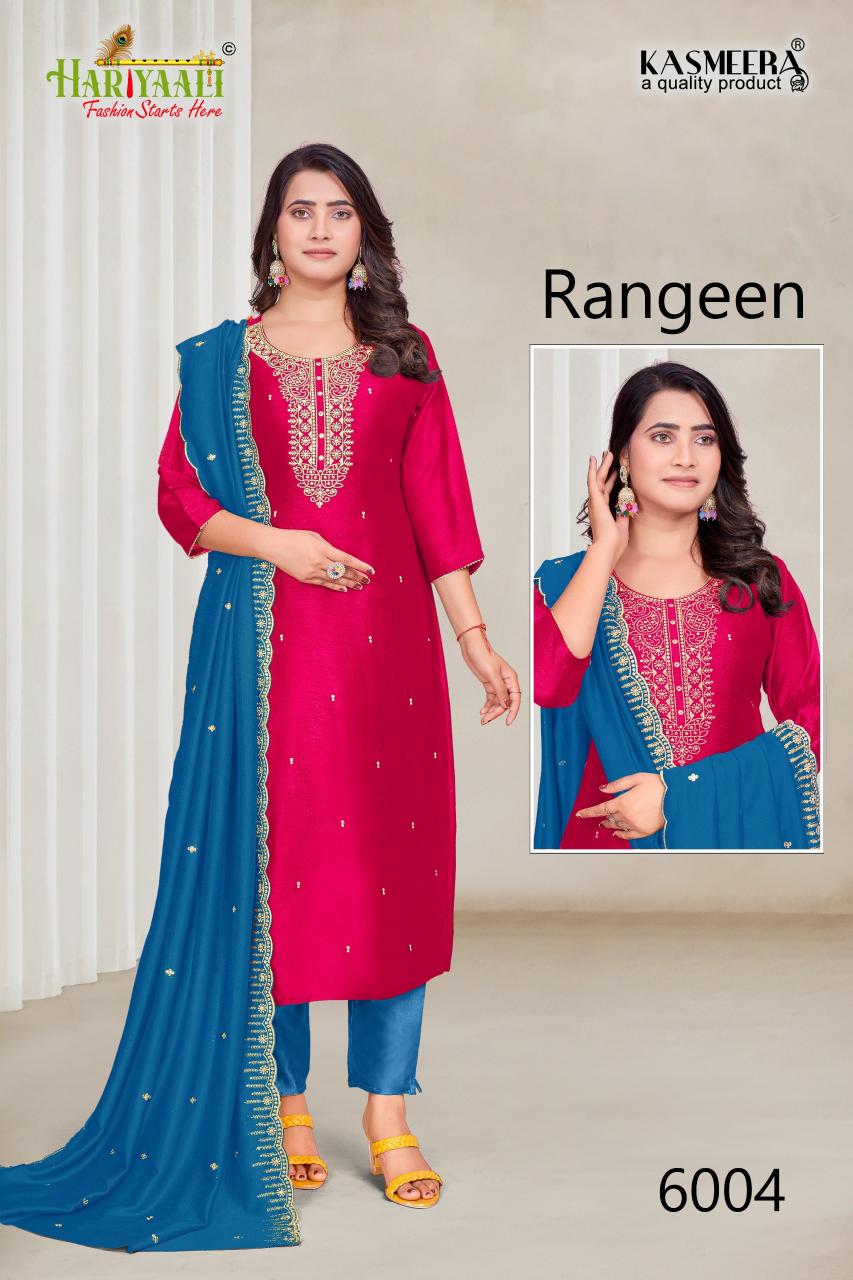 rangeen vol 6 by hariyaali vichitra silk fully stitch combo pretty look 3pcs dress