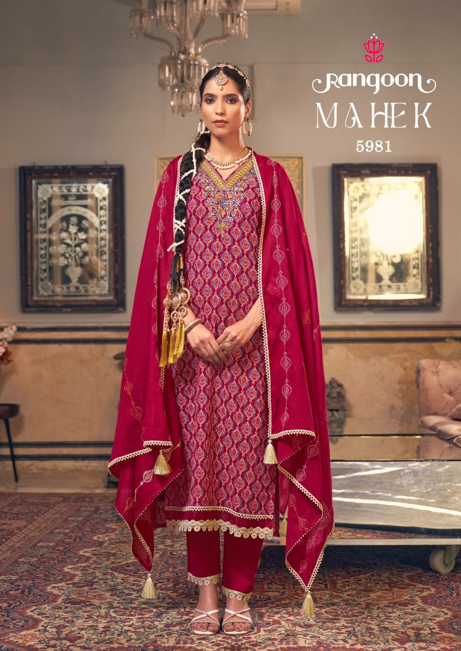 rangoon mahek cotton print fancy work readymade dresses 