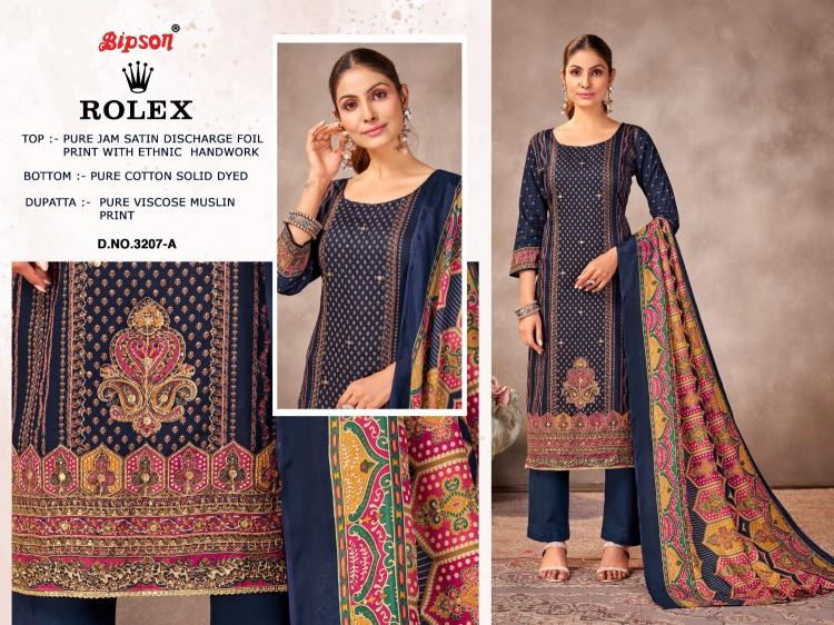 rolex 3207 by bipson prints popular design jam satin unstitch 3pcs dress
