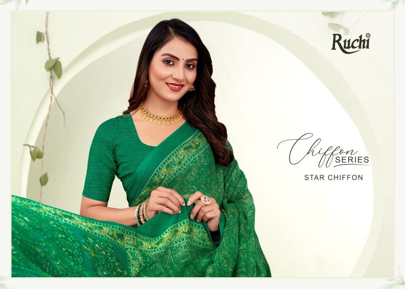 ruchi star chiffon 188 printed casual wear sarees exporter