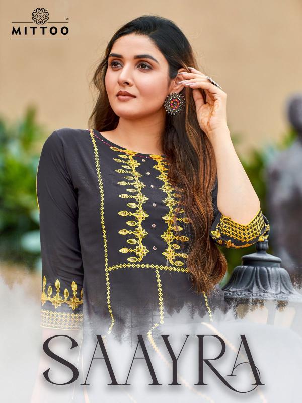 saayra by mittoo rayon printed handwork casual kurtis