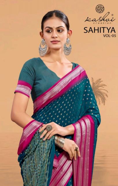 sahitya vol 5 by kashvi creation popular design dull moss sarees 