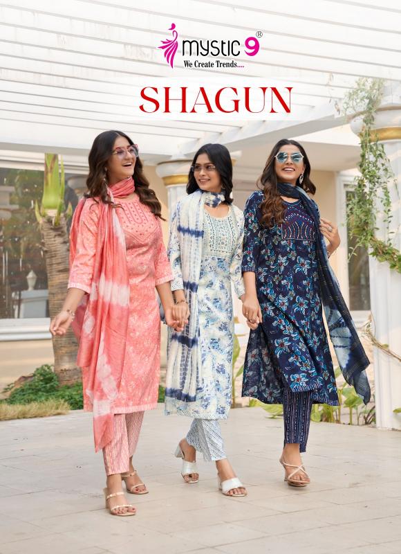 shagun vol 15 by mystic9 rayon capsule print readymade stylish 3pcs dress