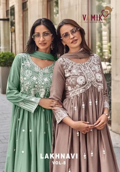 vamika lakhnavi vol 8 rayon readymade fashionable 3pcs dress supplier 
