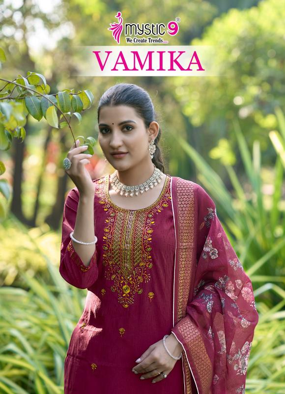 vamika vol 1 by mystic 9 silk dobby readymade stylish look 3pcs dress 
