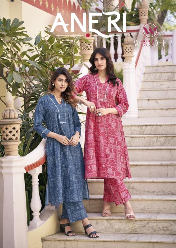 woodee aneri cotton readymade classic kurti with pair  