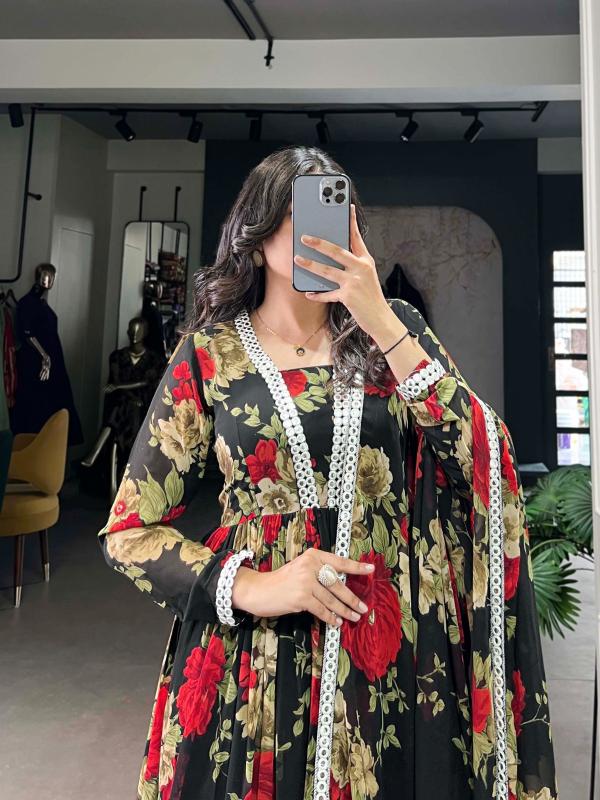 ynf5040 readymade georgette floral print daily wear gown set