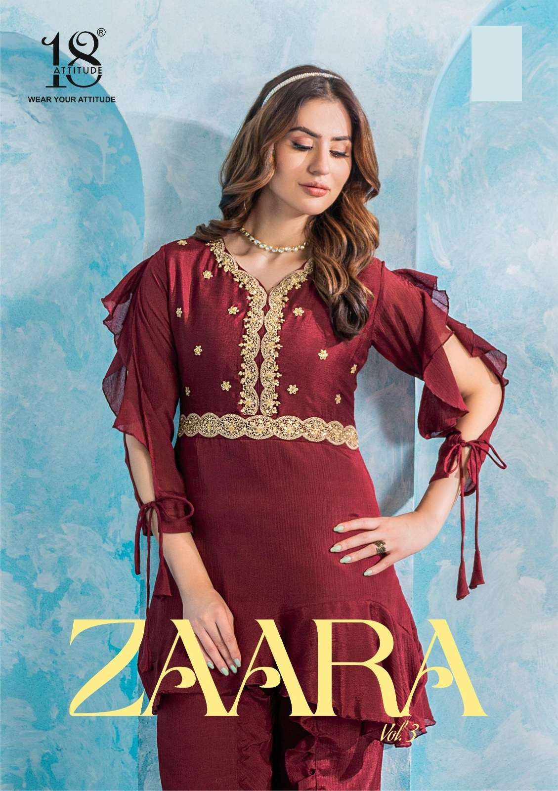 zaara vol 3 by 18 attitude chinon readymade designer kurti with plazzo 