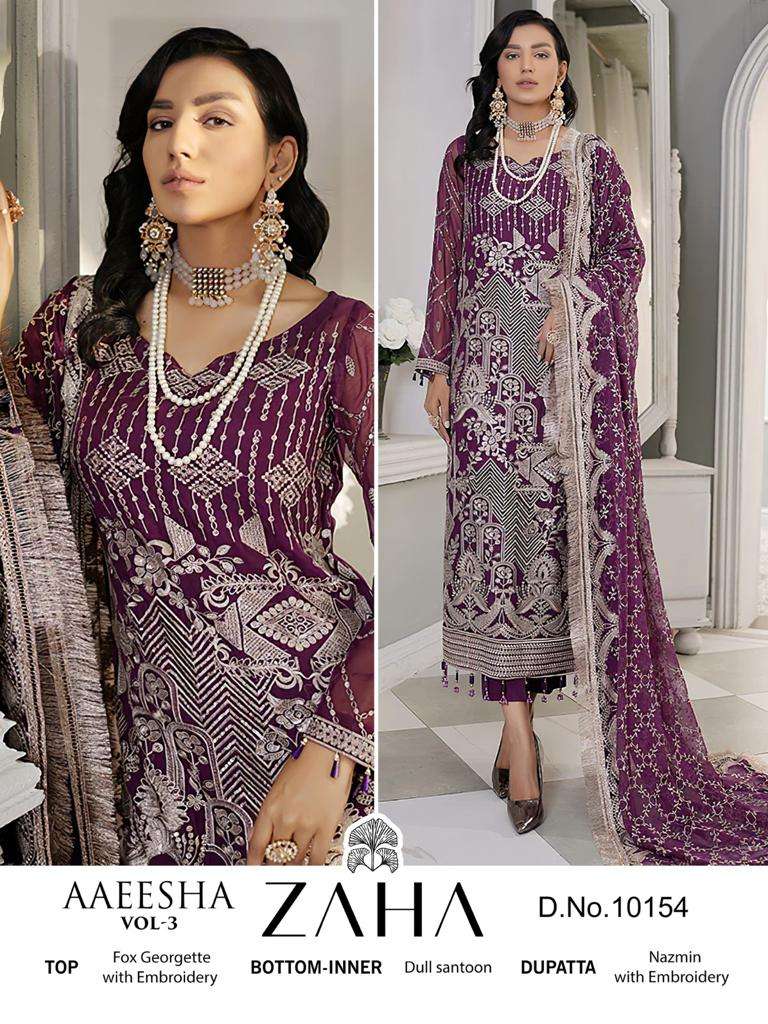 zaha aaeesha vol 3 new colors designer heavy work pakistani suits collection