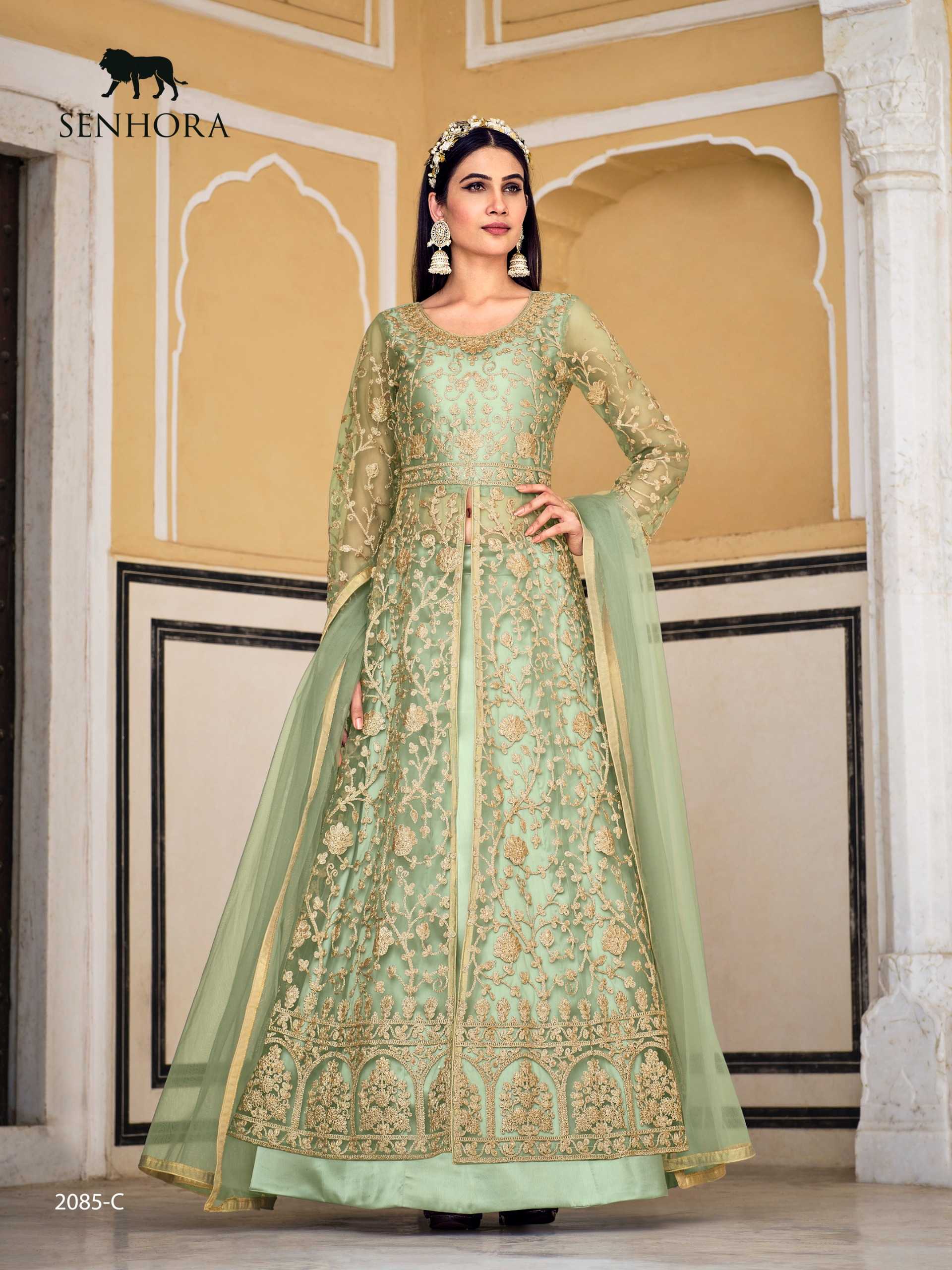 senhora samara 2085 color designer wedding wear unstitch long kurti skirt  and dupatta supplier