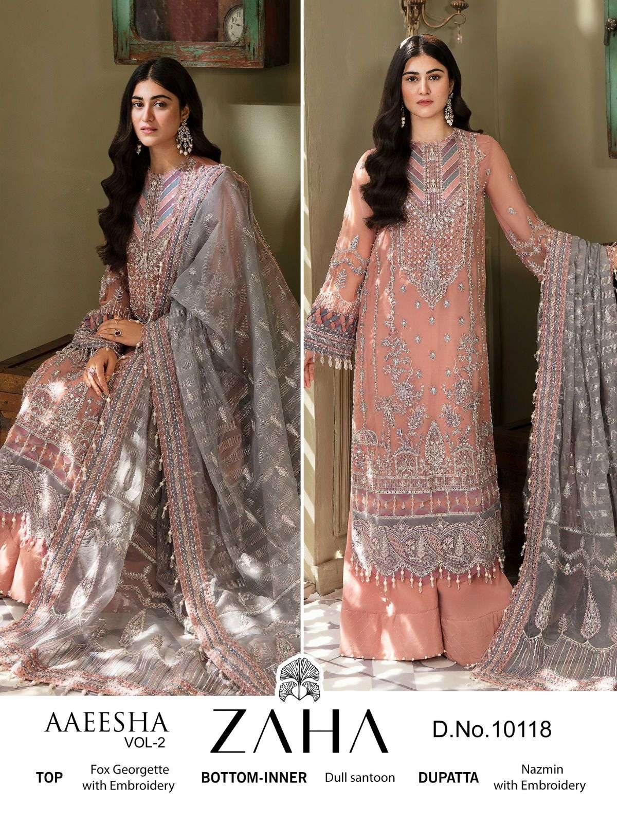 zaha 10118 designer work single pakistani suit 