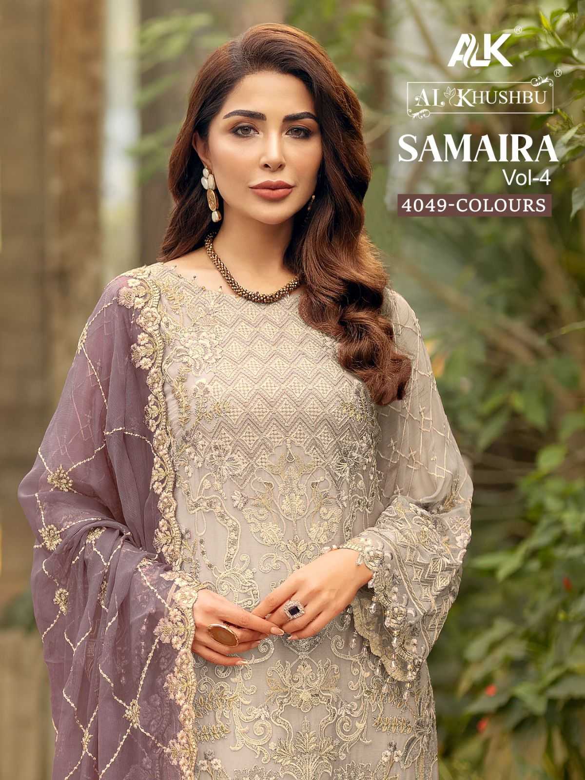 al khushbu samaira vol 4 4049 colours beautiful designer pakistani 3pcs dress material