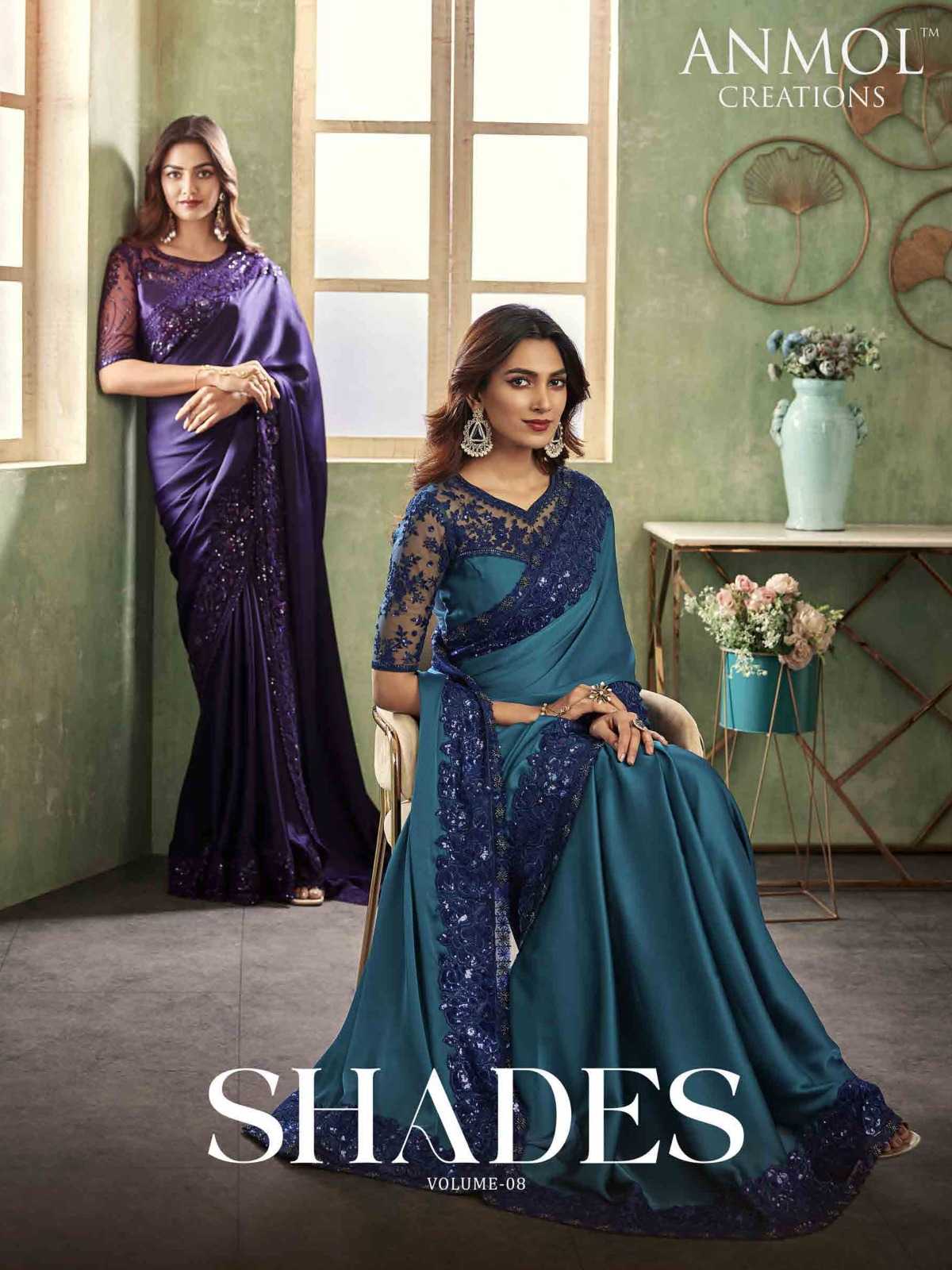 anmol creation shades vol 8 3401-3416 designer wedding wear brand new sarees collection