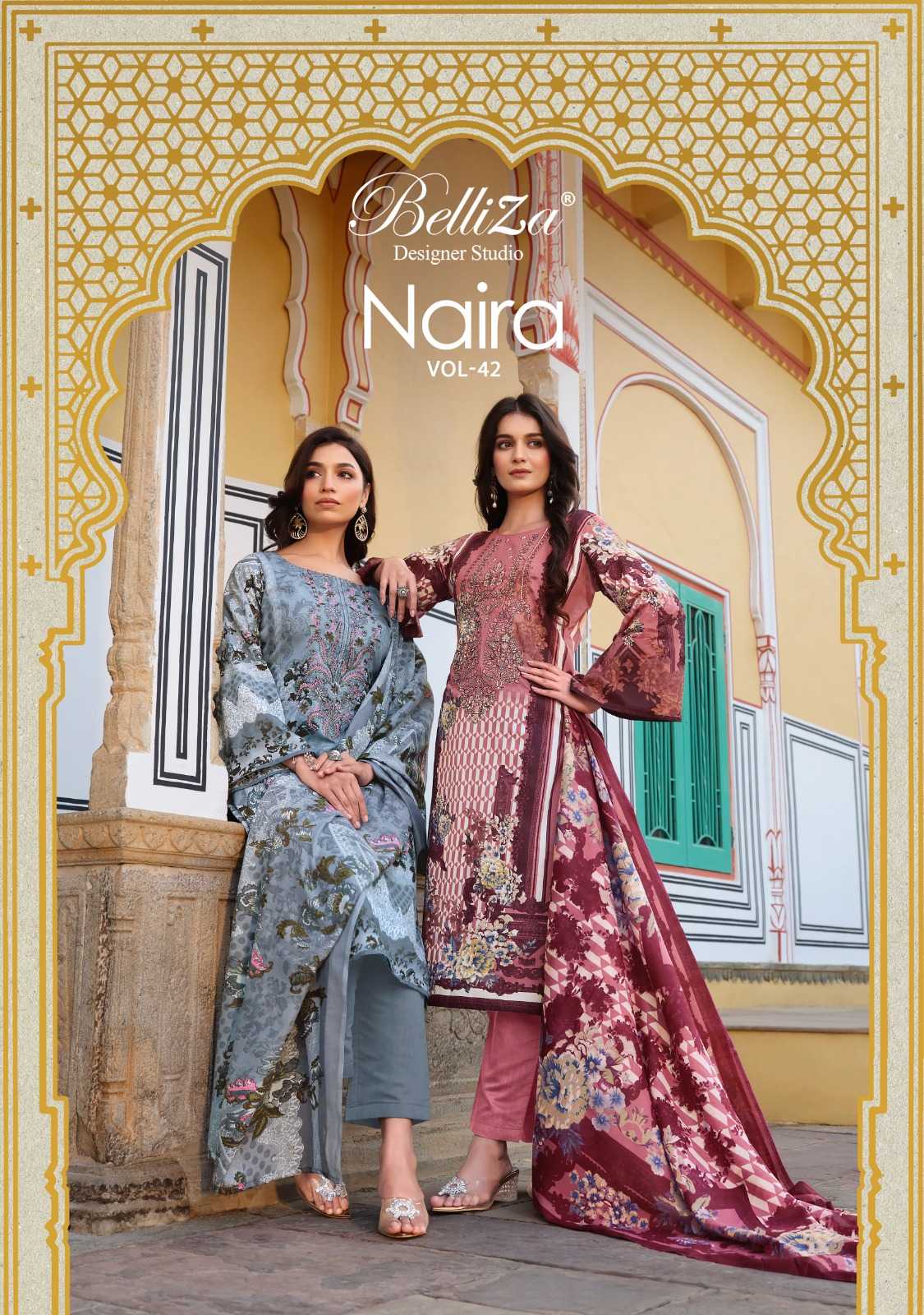 belliza designer naira vol 42 pakistani summer wear cotton unstitch suit