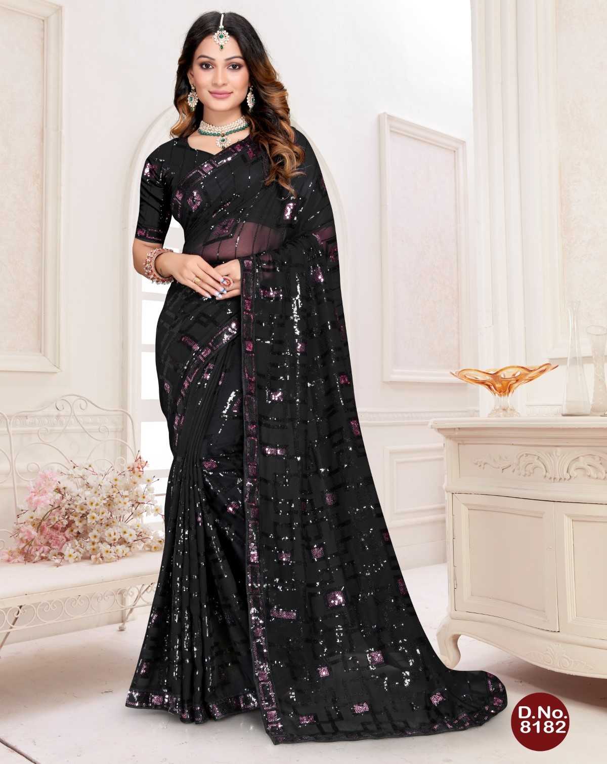 pr 8182 party wear sequence work fancy sarees collection