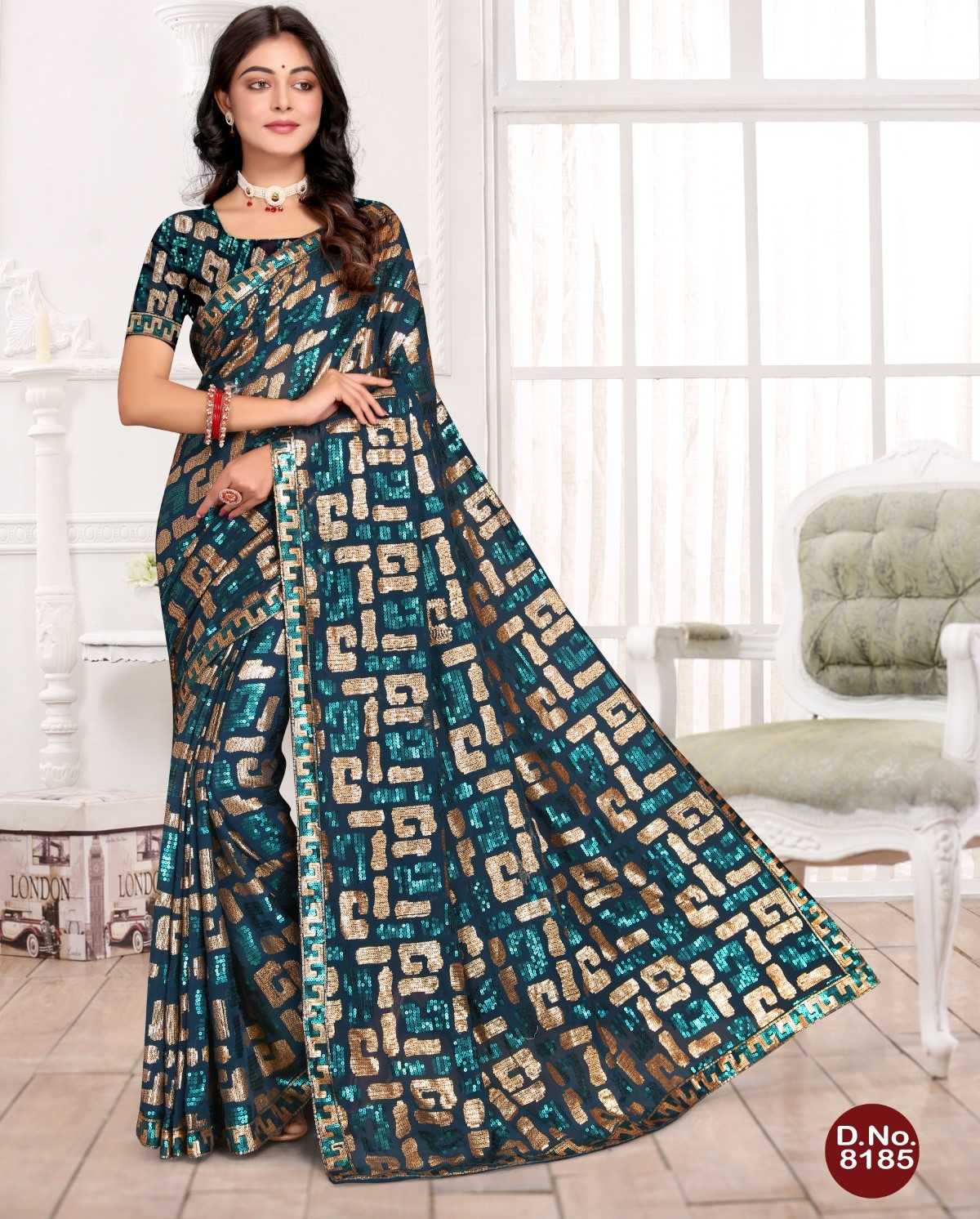 pr 8185 party wear sequence work fancy sarees collection