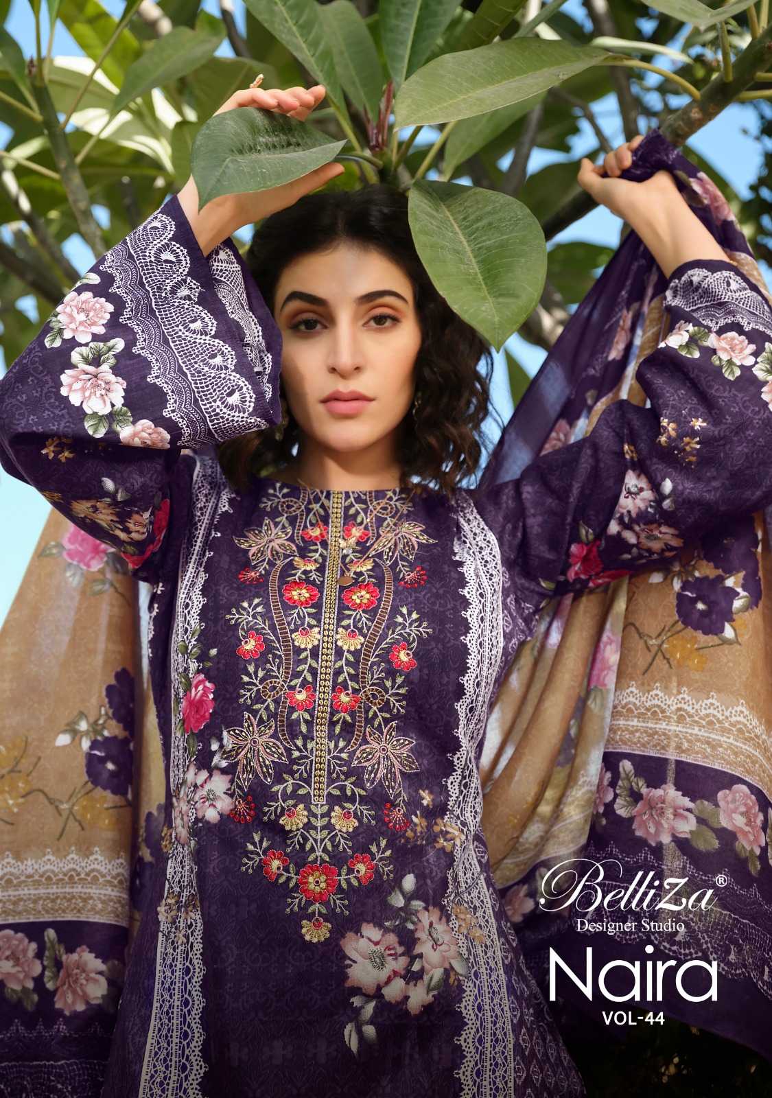 belliza designer naira vol 44 brand new cotton collection pakistani unstitch suit