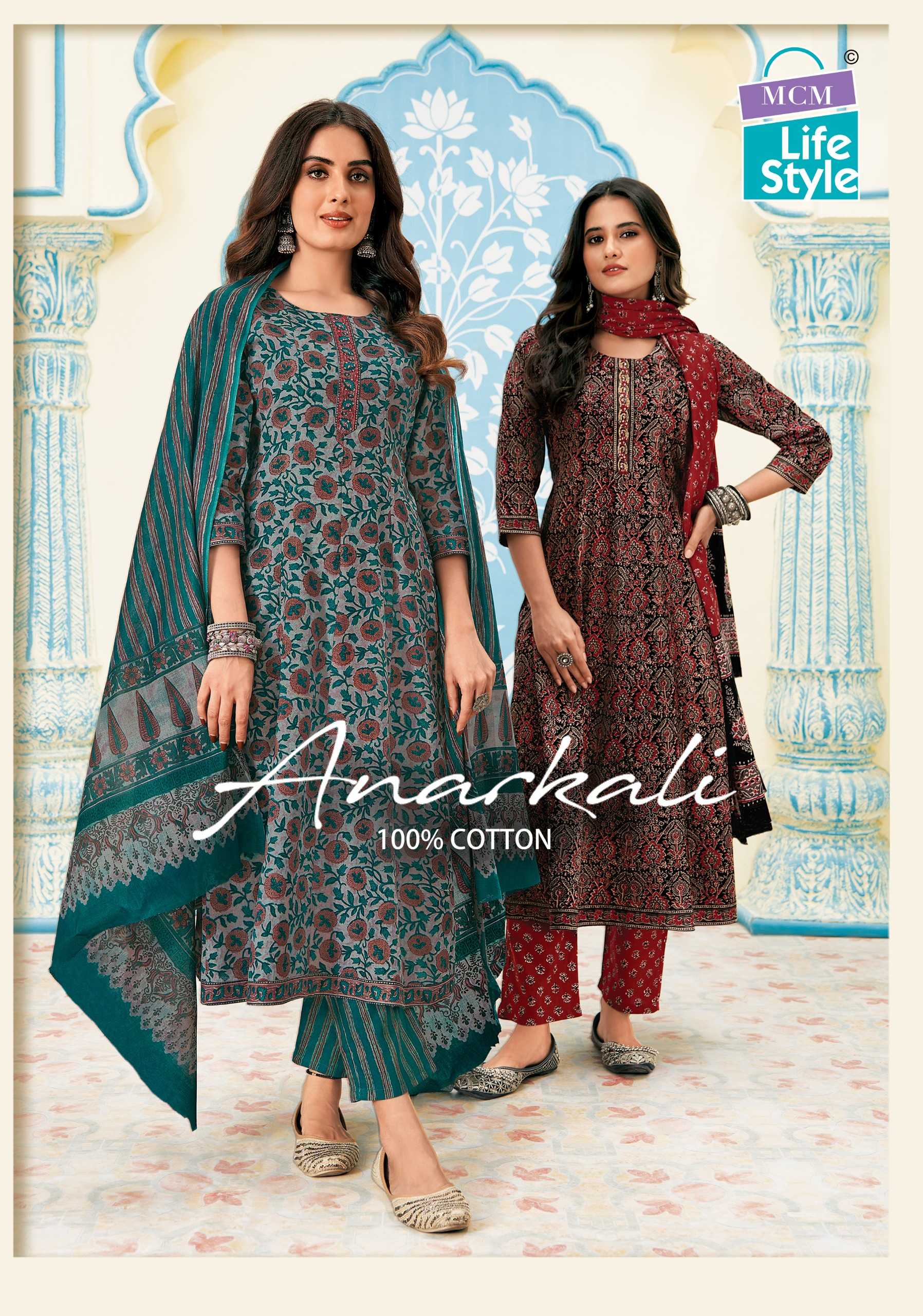 mcm lifestyle anarkali attractive look cotton with handwork readymade salwar kameez collection