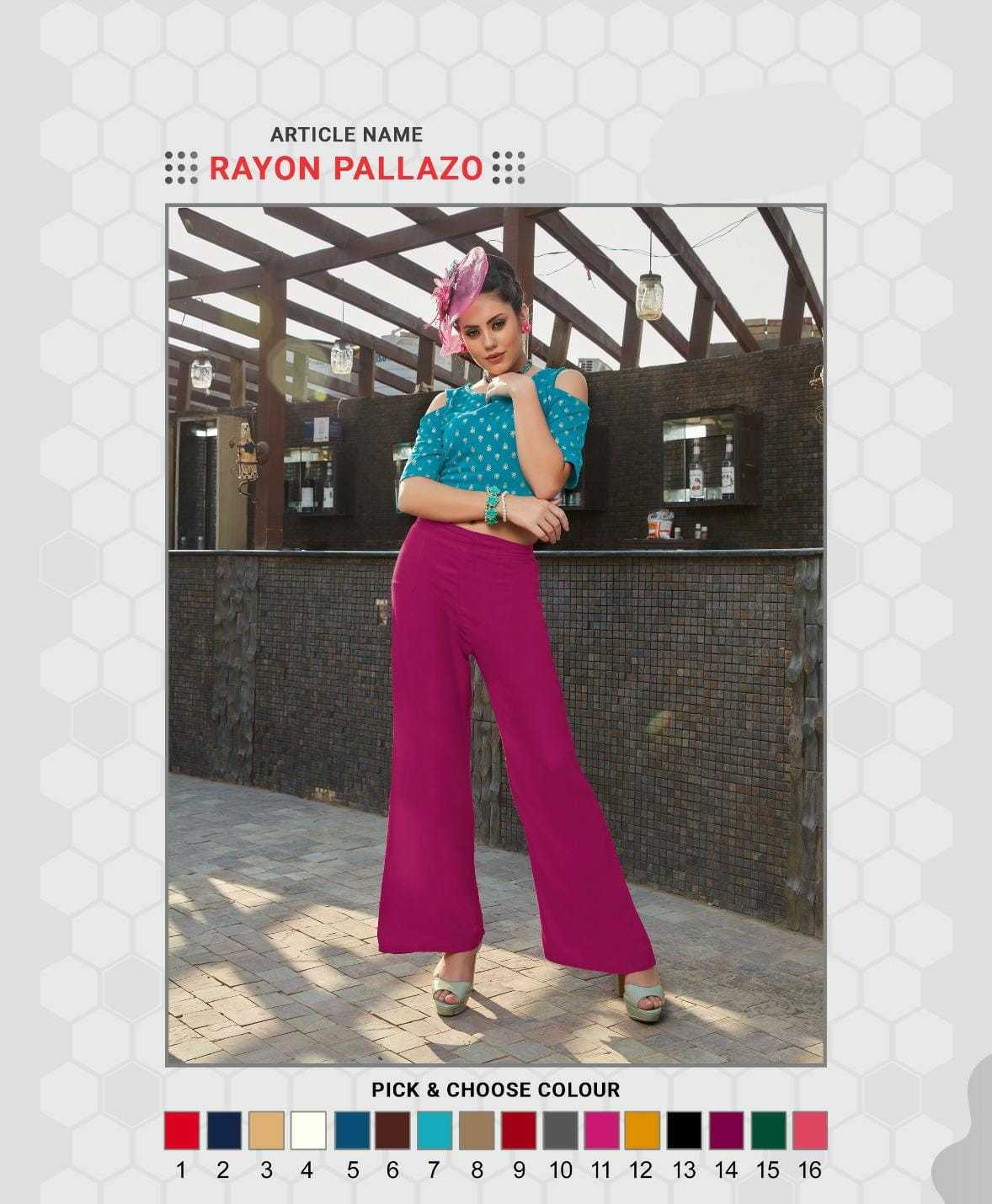 pr rayon plain plazzo regular wear readymade collection