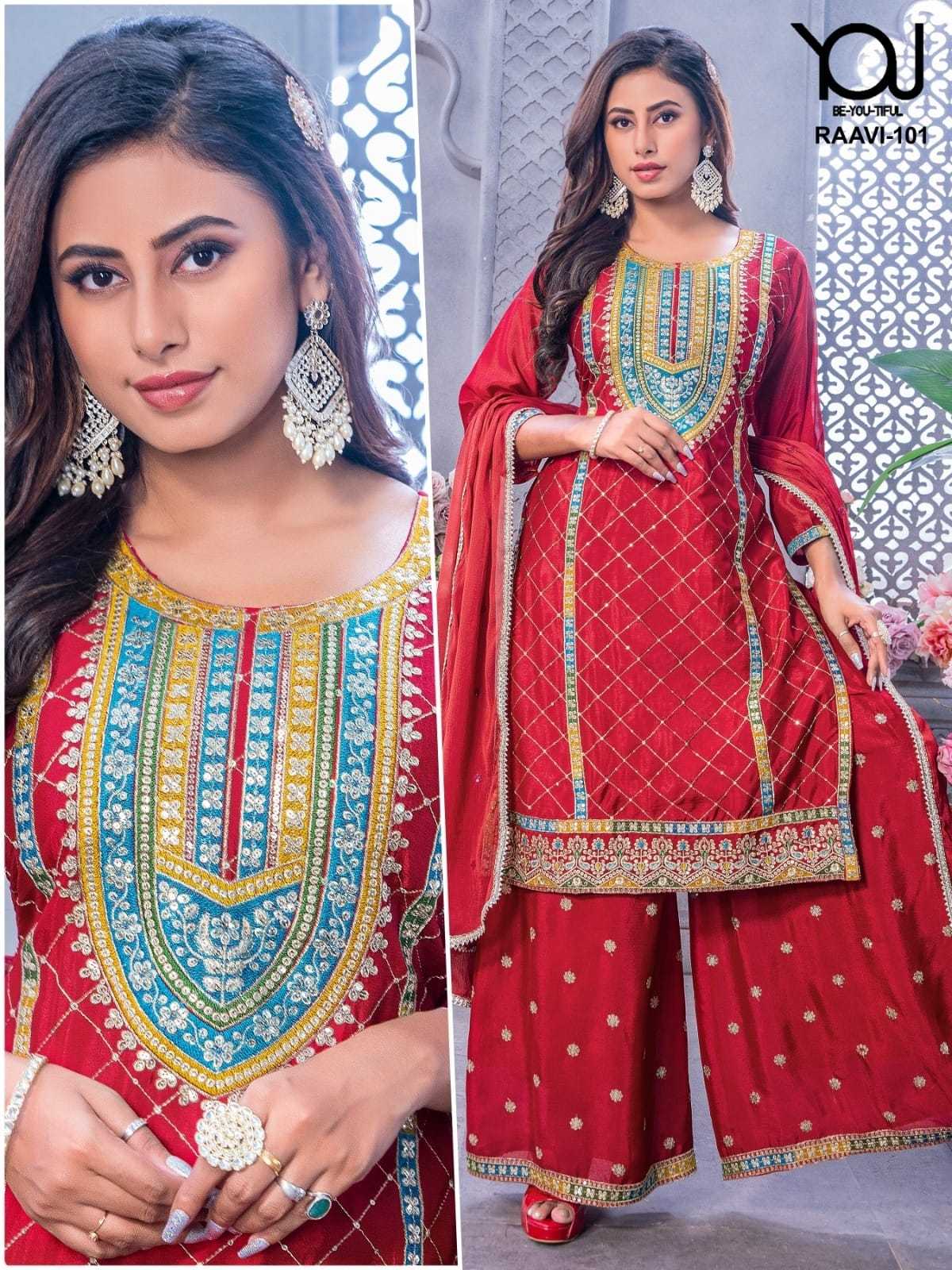 raavi by wanna hit design heavy chinon with fancy top sharara dupatta combo full stitch collection 