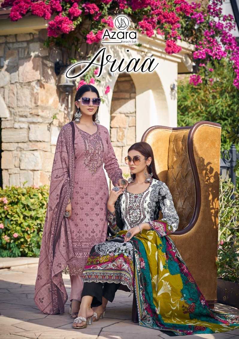 radhika azara present ariaa beautiful look camric cotton with print neck & embroidery work salwar suit colection