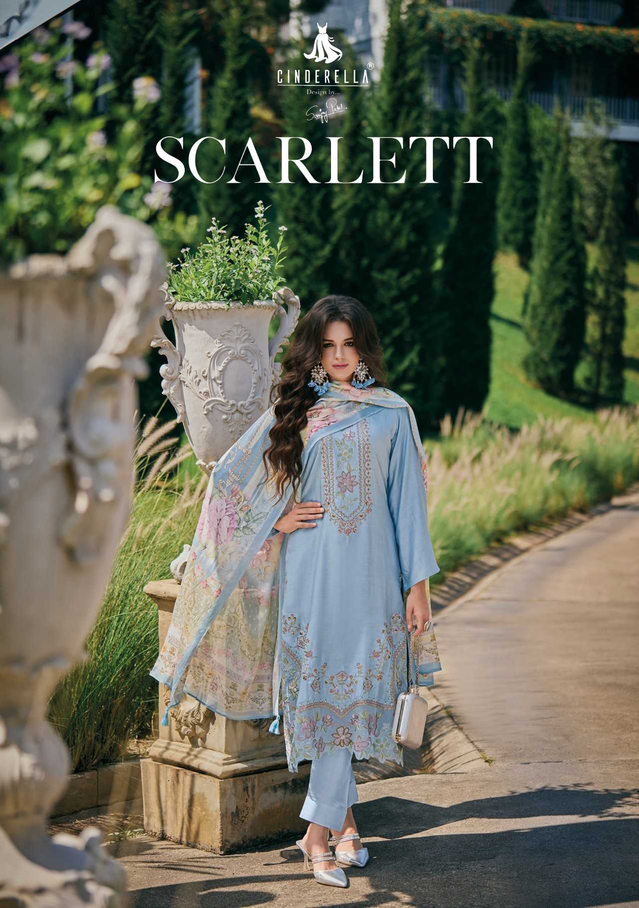 cinderella scarlett fashionable look pure muslin salwar suit dress material