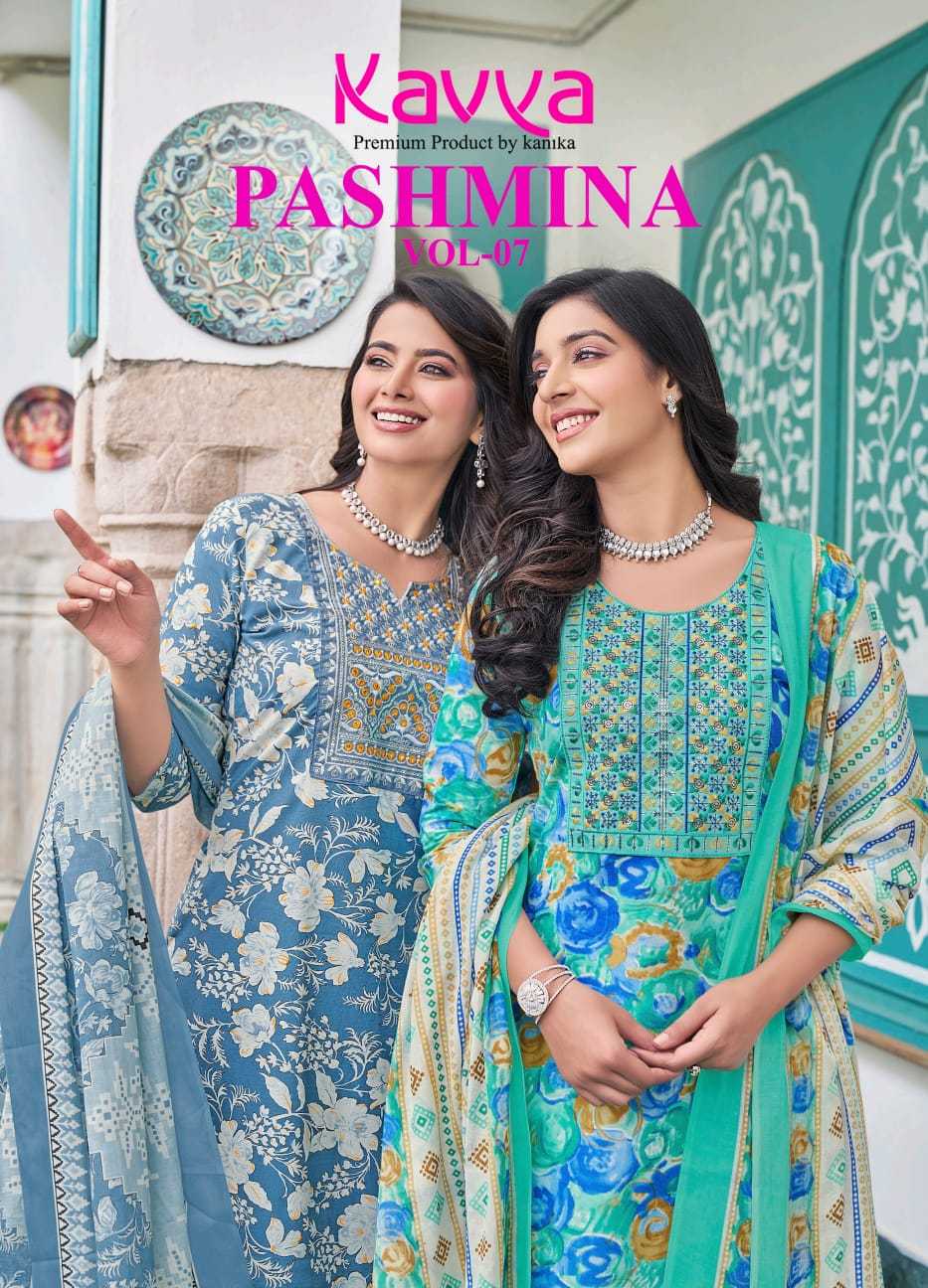 kavya pashmina vol 7 stylish cotton lining embroidery neck full stitch salwar suit  