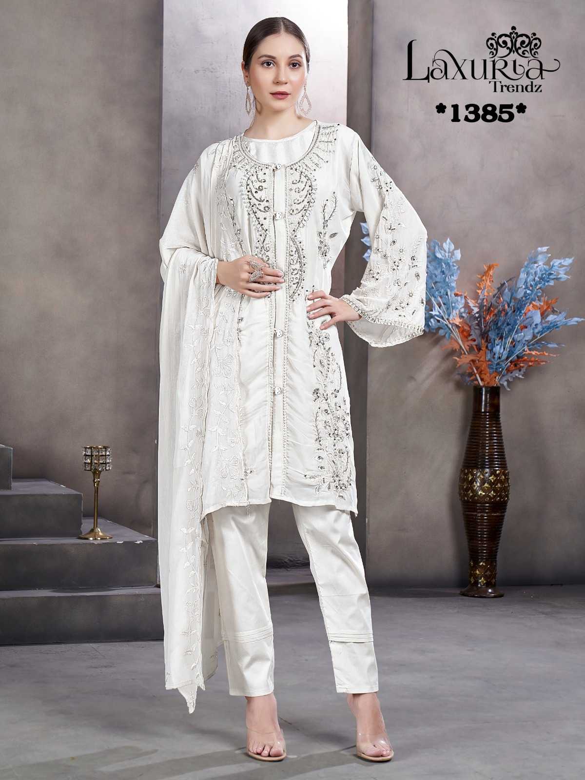 laxuria trendz presents1385 classy outfits with handwork tunic stylist pant readymade collection 