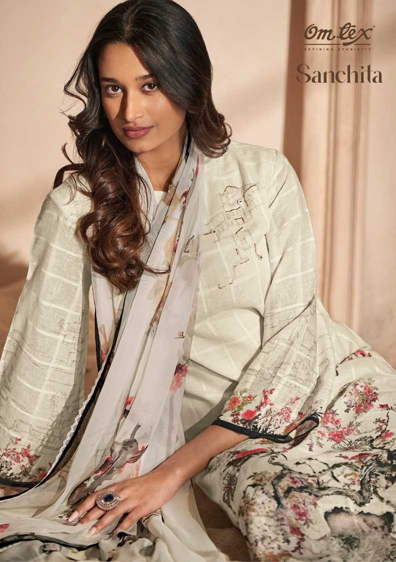 omtex presents sanchita fashionable look linen cotton salwar suit dress material