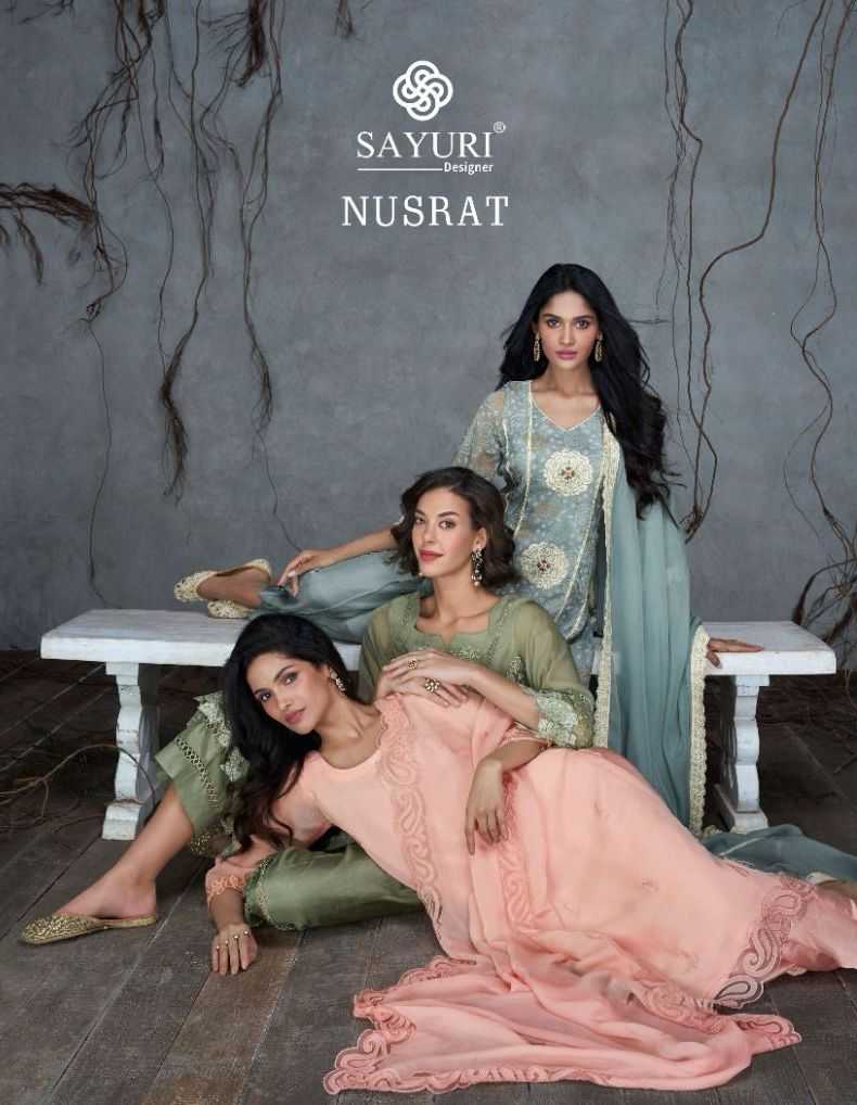 sayuri designer wholesale exports nusrat 5322-5325 pure organza silk readymade dress for women 