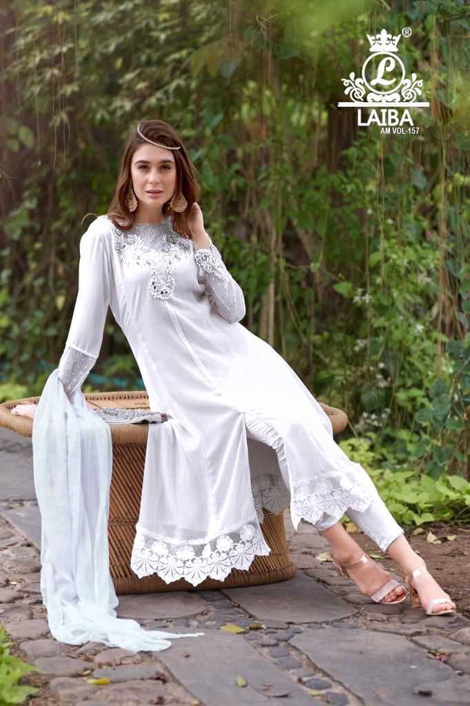 laiba designer 157 readymade new trendy georgette premium pakistani kurti pant dupatta  